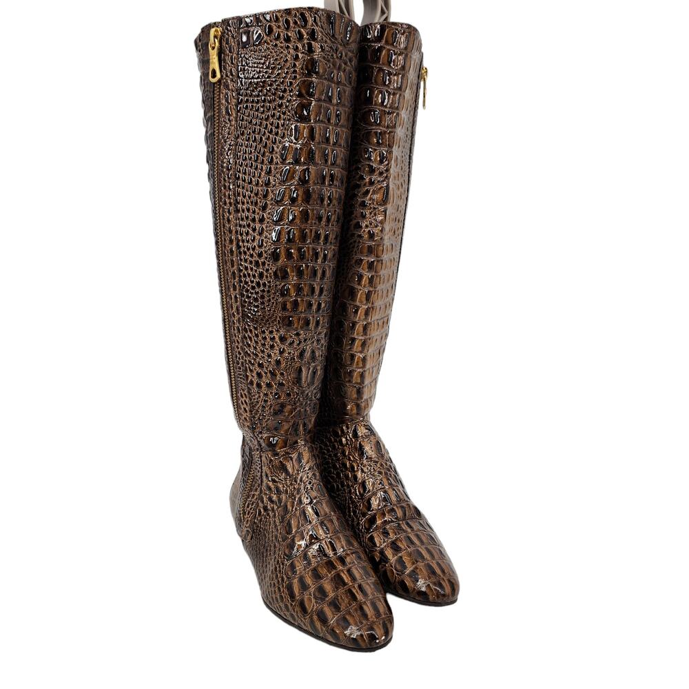 BCBGMAXAZRIA Women's Pull On Brown Leather Crocodile Texture Boots size 6.5